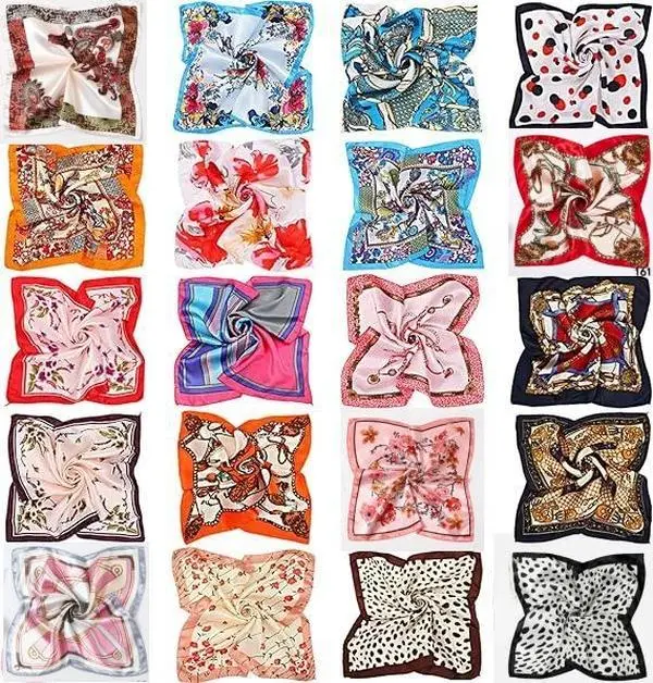 20 Pieces Women Satin Square Scarf Mixed Color Small Silk Neck Scarf for Women Girls Favors, Random Color head wrap