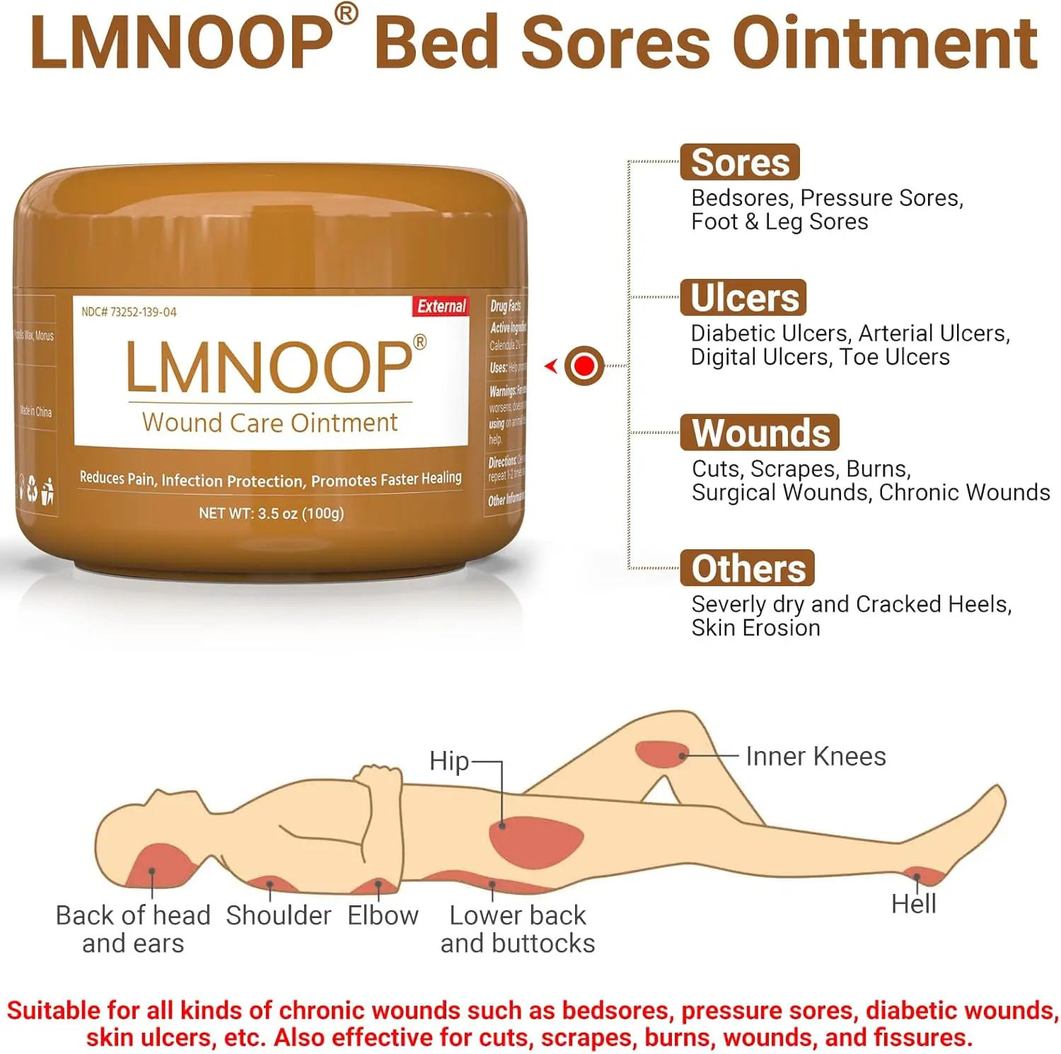 Bed Sore Cream, Organic Bedsore Ointment, Bed Sores Treatment, Intense Fast Wound Healing Ointment for Bedsores, Pressure Sores, Diabetic Wounds, Venous Foot and Leg Ulcers (3.5 oz)