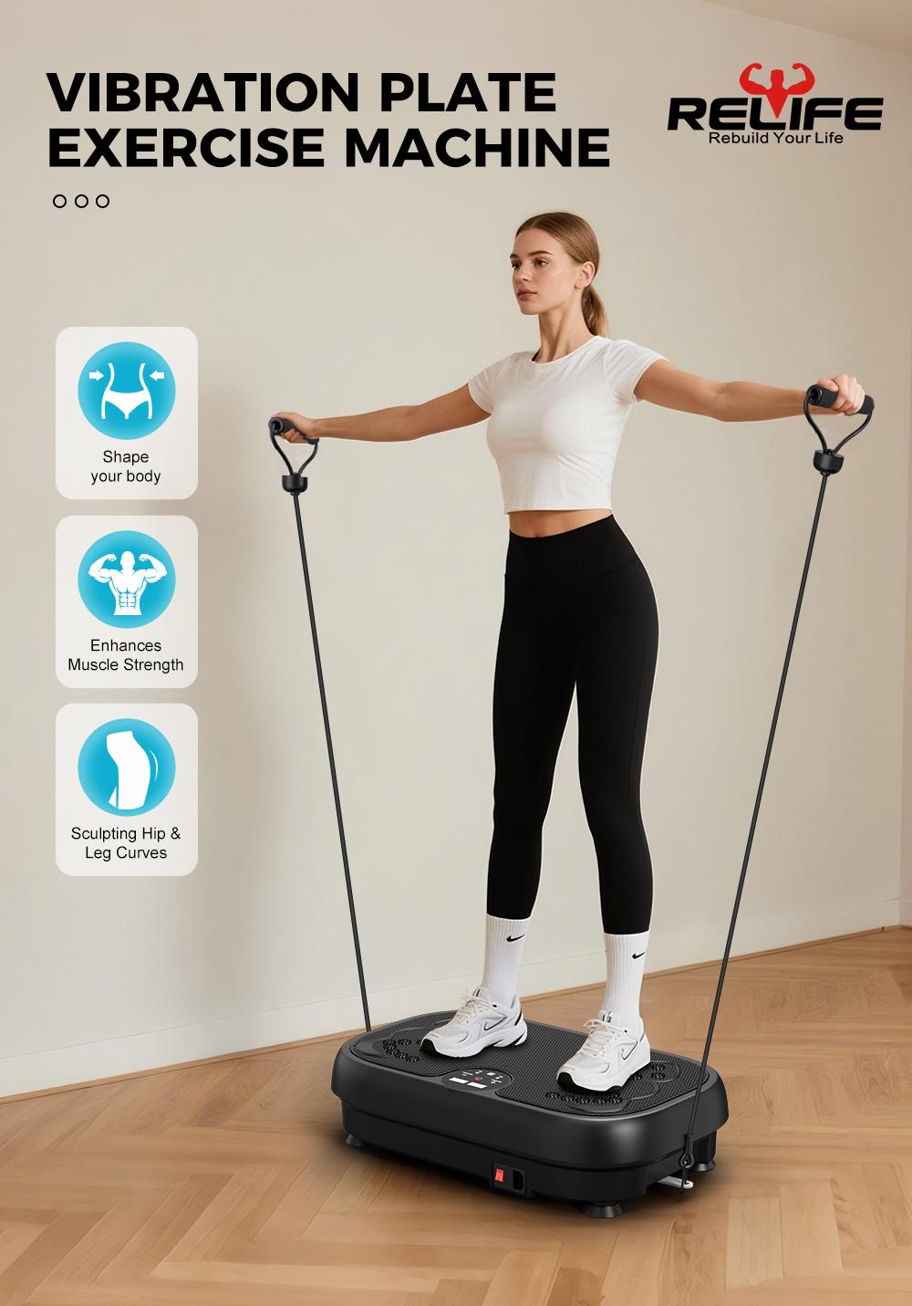 Relife Sports Vibration Plate Exercise Machine Portable Full Body Vibration Platform for Lymphatic Drainage Home Exercise Equipment Max Capacity 440Lb