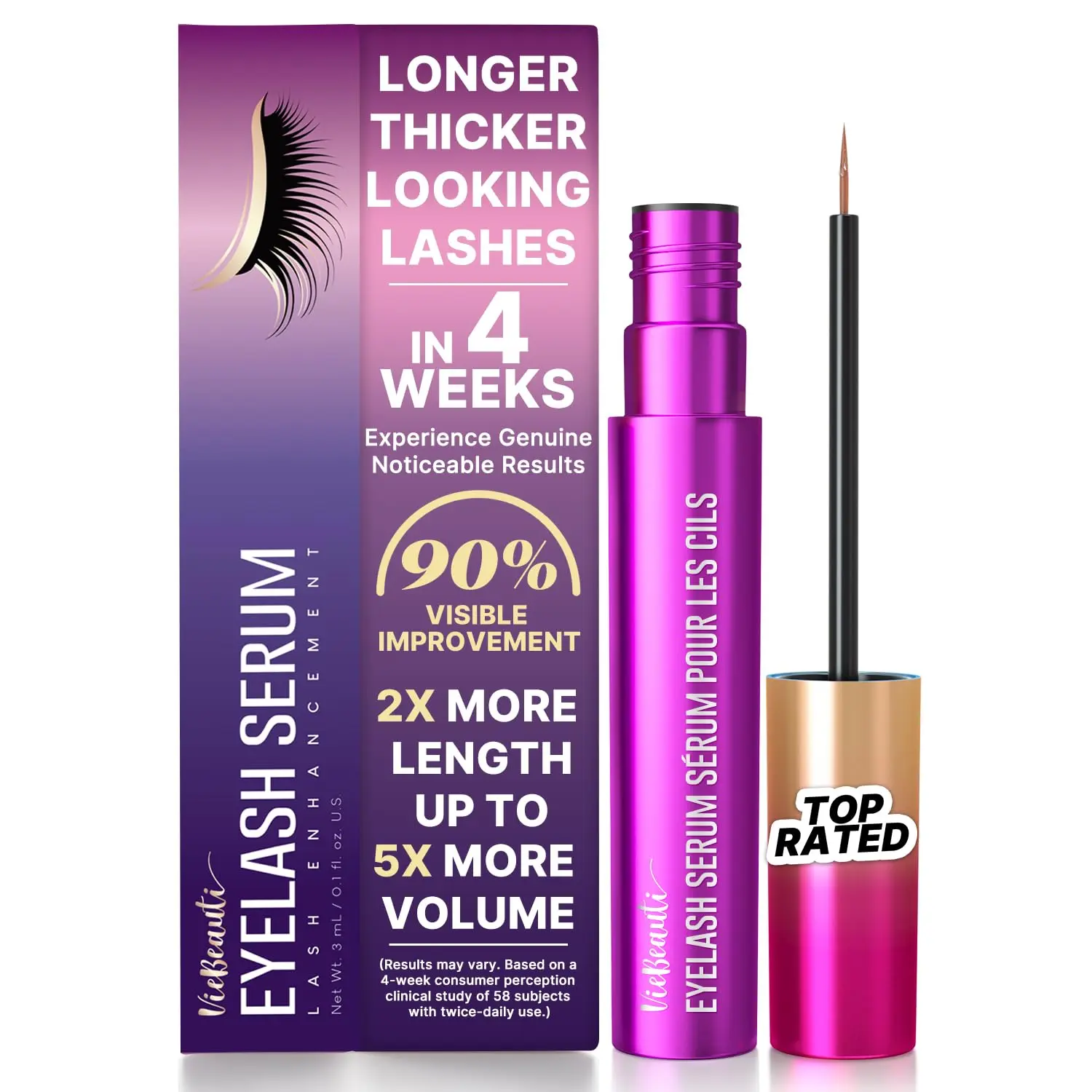 VieBeauti Lash Growth Serum with Amino Acids for Longer, Thicker Lashes & Brows, Naturally Derived & Gentle on Eyelids, Cruelty-Free, 3mL Essence, Lash Serum, Eyelash Growth Serum
