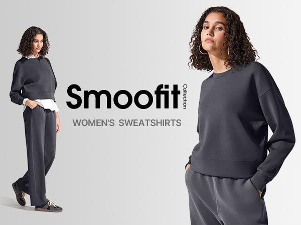 2-Piece Set G4Free Smoofit Modal Soft Women’s Lounge Set Long Sleeve Crewneck Sweatshirt & High Waist Straight Leg Sweatpants with Pockets