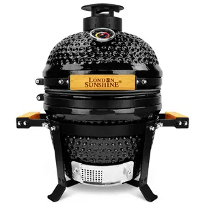 Upgraded 13 inch Ceramic Kamado Grill with Waterproof Air Vent Cap | Portable Tabletop Charcoal BBQ Grill Smoker for Outdoor Cooking, Patio, Camping  Black