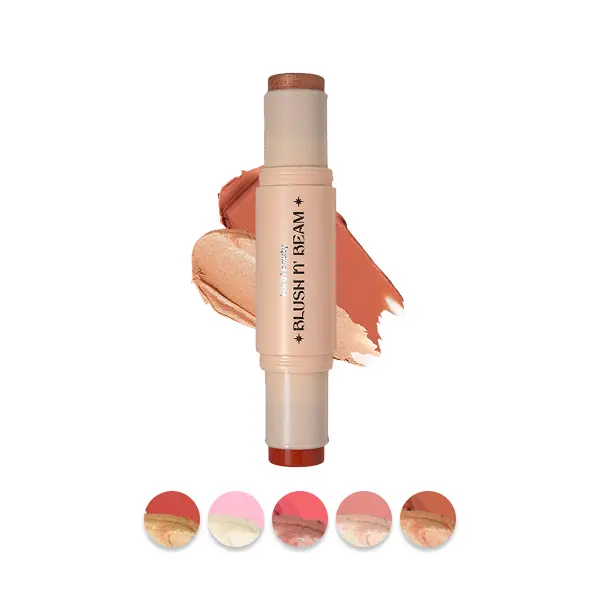 Blush N' Beam Highlighter & Blush Stick Makeup Radiant True Coral Luxe Peach 2-in-1 Creamy Blendable Texture Compact Vegan Cruelty-Free