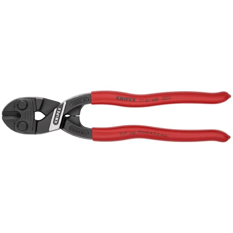 KNIPEX 71 01 200 SBA 8-in CoBolt High Leverage Compact Bolt Cutters - Vanadium Construction, Induction Hardened Edges, Lever Action, 60% Less Effort, Forged Steel, Grip Below Joint, Cuts 1/4-in Materials, Ideal for Piano Wire, Diagonal Cutters Pliers