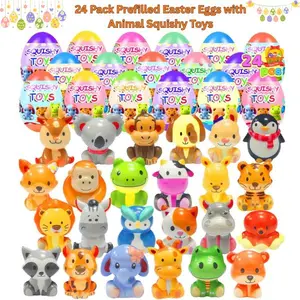 24 Pack Prefilled Easter Eggs with Animal Squishy Toys – Easter Basket Stuffers for Kids, Easter Egg Fillers, Slow Rising Squishy Party Favors for Boys & Girls