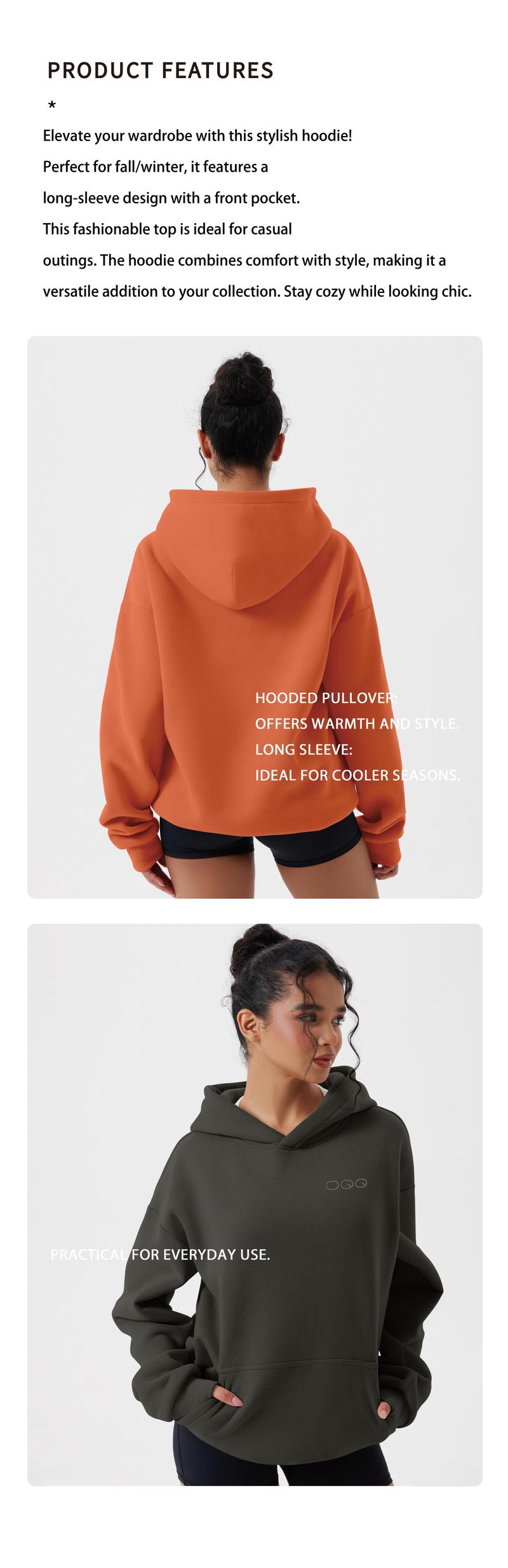 OQQ Women's Hooded Pullover Sweatshirt - Long Sleeve - Fashionable Fall/Winter Top with Front Pockets Design