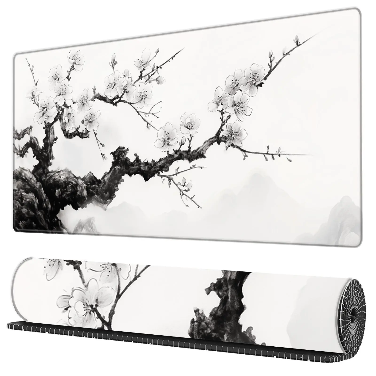 BHJLAXR Cherry Blossom Pattern Mouse Pad, Large Extended Desk Mat, Non-slip Rubber Base Mouse Pad, Keyboard Mat for Home Office, Desktop Accessory, Desk Accessories, Desk Accessories Decor, Aesthetic Office Supplies, Floral Desk Mat