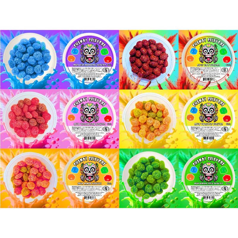 Sour Blue Raspberry Gushiez 6oz Jar - Sour Candy -  sour snack | Chamoy Calavera sour snack blue razz rasberry gushers sour belt sweet tiktok viral Fruity Flavor