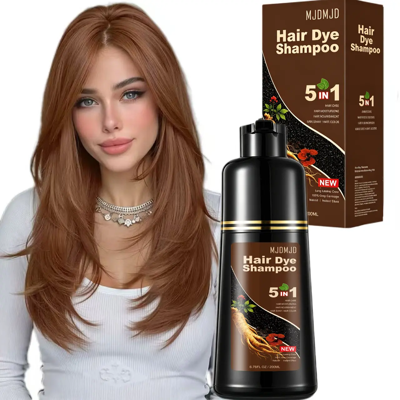 Light Brown Hair Dye Shampoo, 5-in-1 Long-Lasting Hair Color Shampoo, Instant Natural Coloring & Nourishing Formula, Easy At-Home Application for Women & Men, Portable Travel-Friendly Design, 6.76 Fl Oz
