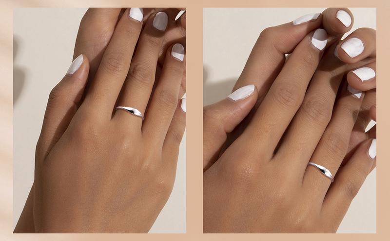 MILACOLATO 925 Sterling Silver Rings for Women 18K White Gold Plated Dome Oval Plain Signet Rings Tarnish Resistant Stackable Statement Band Thumb Rings Comfort Fit Size 5-10