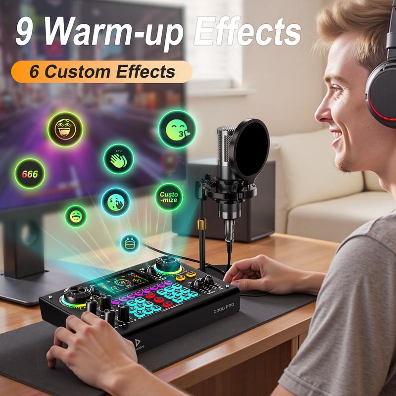 Ideanthro C200PRO-P15 Sound Card Mixer, Podcast Bundle Live with XLR Microphone Connector, Professional Chipset, ouch Voice Change for Podcast,Recording,Vocal,Game VoiceOK，#TikTokShopBlackFriday