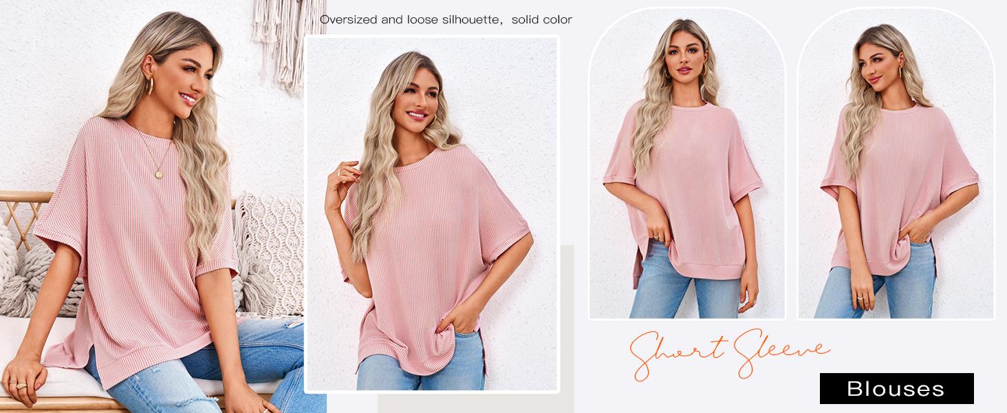 Tankaneo Womens Oversized T Shirts Summer Casual Ribbed Batwing Short Sleeve Tunic Tops Loose Fit Dolman Sleeve Tees Tankaneo Womens Oversized T Shirts Summer Casual Ribbed Batwing Short Sleeve Tunic Tops Loose Fit Dolman Sleeve Tees