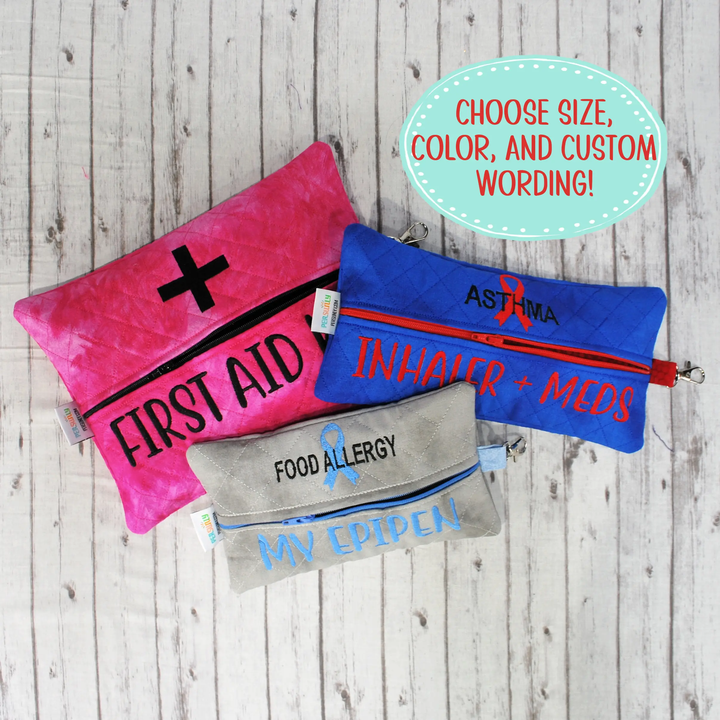 First Aid Quilted Zippered Pouch With Custom Colors and Text First Aid Quilted Zippered Pouch With Custom Colors and Text