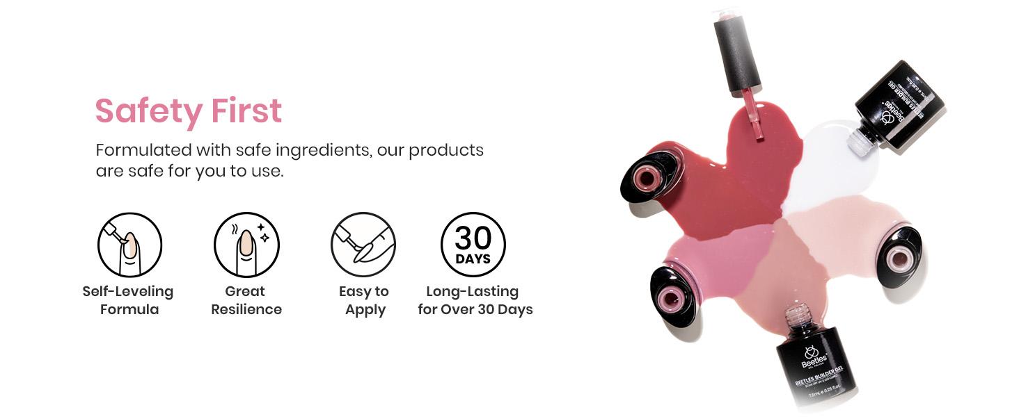 Beetles Builder Gel for Nails, 7 in 1 Strengthener Gel Builder for Nails, Jelly Clear Pink Nude Hard Gel Builder Gel for Nail Apex Nail Thickening Extension Gel Soak Off Uv for Women Manicure