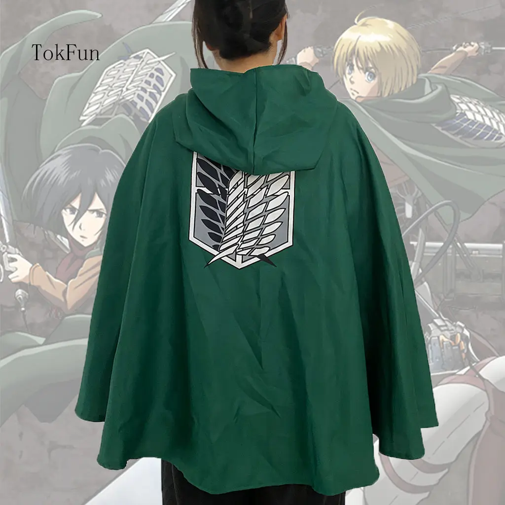 Attack on Titan Survey Corps Cloak AoT Clothing for Anime Manga Fans Cosplay Costume Green Hooded Cape Tops