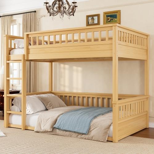 [Bellemave]Twin XL /Full/Queen/ Bunk Bed with Ladder and Guardrails Wooden Kids
