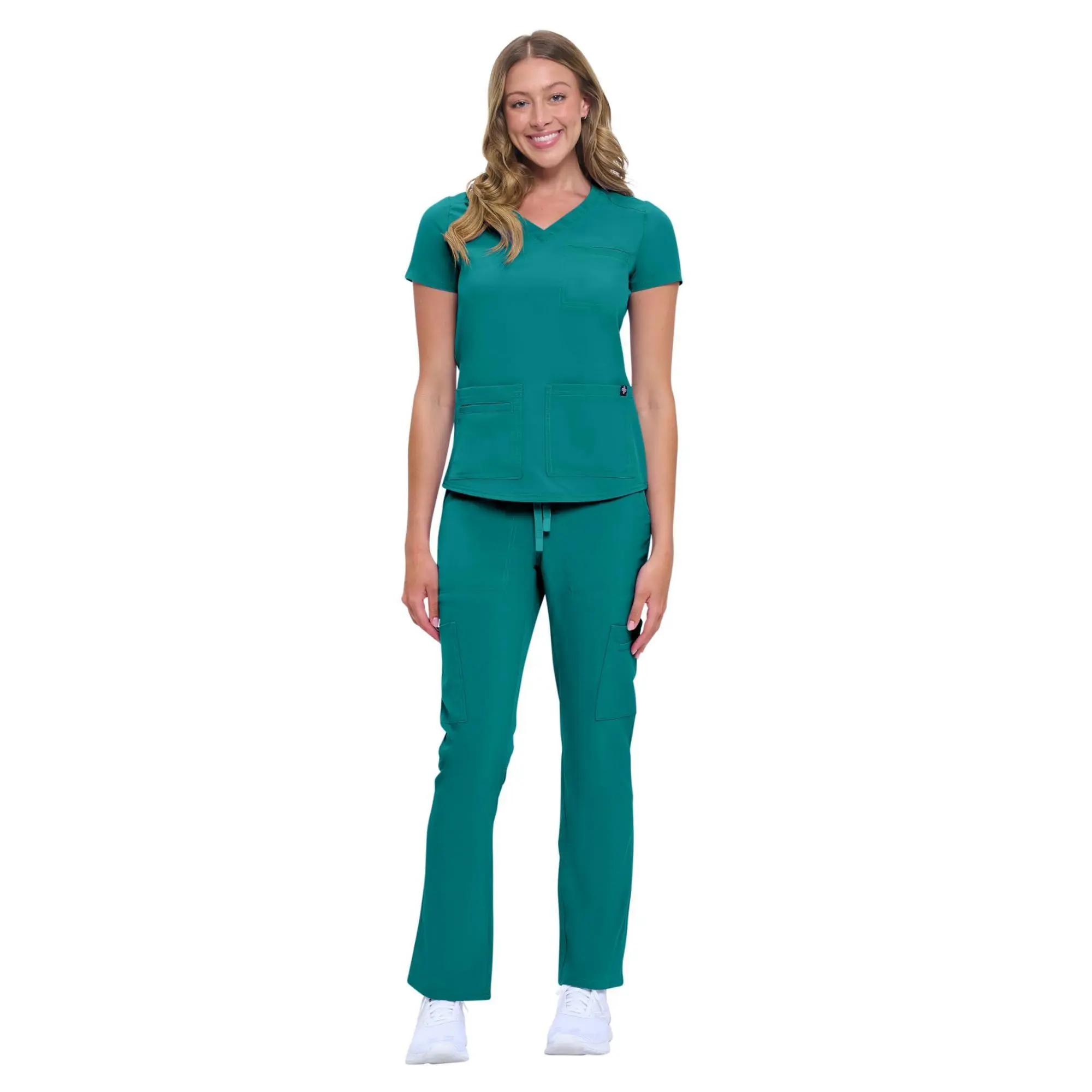 Natural Uniforms Women’s 11-Pocket Scrub Set – V-Neck Top & Cargo Pants, Stretch Jogger Scrubs, Medical Uniform, Nurse Uniform, Breathable Healthcare Workwear