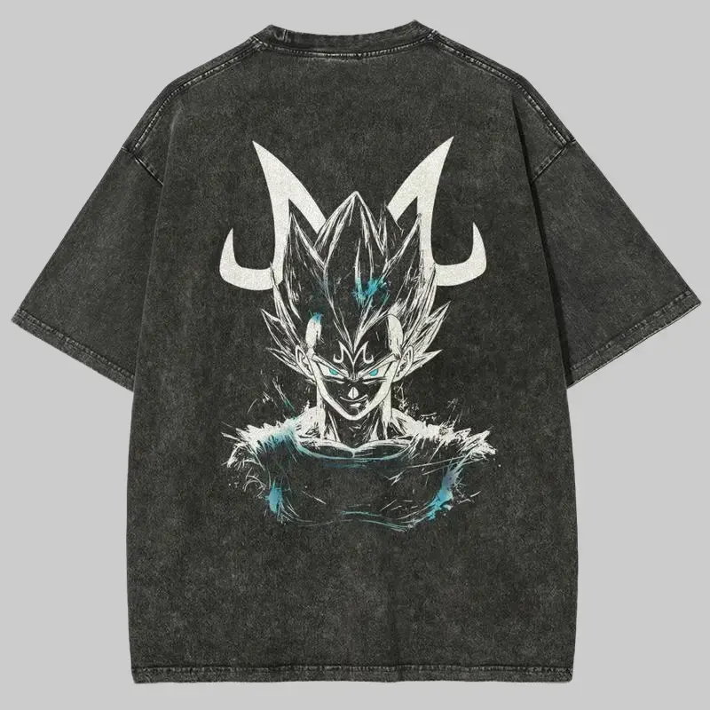 Vegeta Anime Washed Graphic Tees Funny Japanese Cartoon Distressed Shirt 90s Vintage Streetwear Unisex Summer Gift