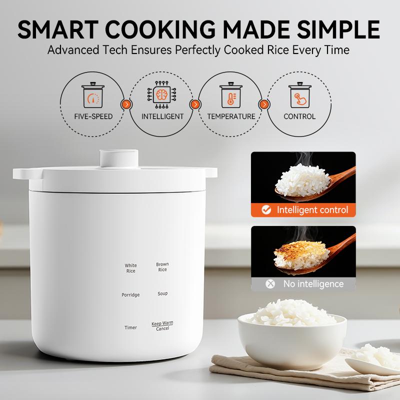 MALMES Mini Rice Cooker 2 Cup Uncooked, Small Electric Cooker, with 4 Cooking Functions, 24 Hour Preset and Heat Preservation, Anti Scald Carry Handle MALMES Mini Rice Cooker 2 Cup Uncooked, Small Electric Cooker, with 4 Cooking Functions, 24 Hour Preset and Heat Preservation, Anti Scald Carry Handle
