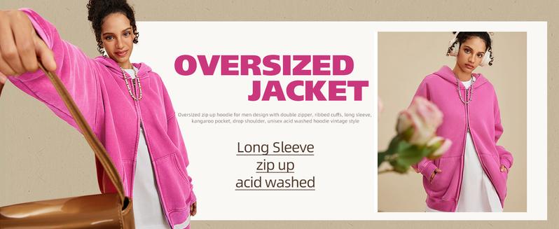 Gihuo Mens Oversized Zip Up Hoodies Jackets Fleece Vintage Acid Wash Cotton Heavyweight Distressed Sweatshirt