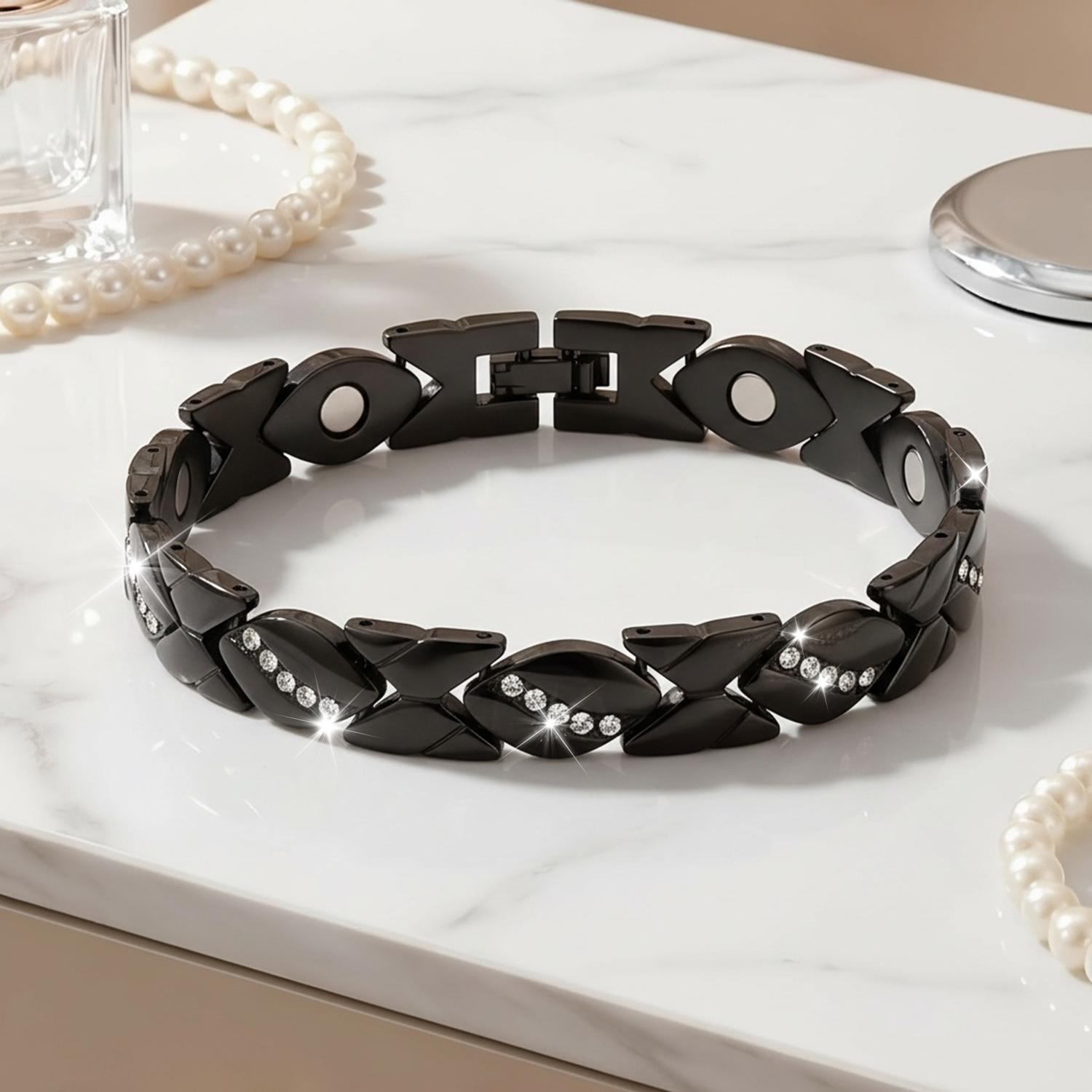 Women's leaf bracelet, pure copper magnetic bracelet with diamonds, 3500 gauss effective magnet, outdoor fun