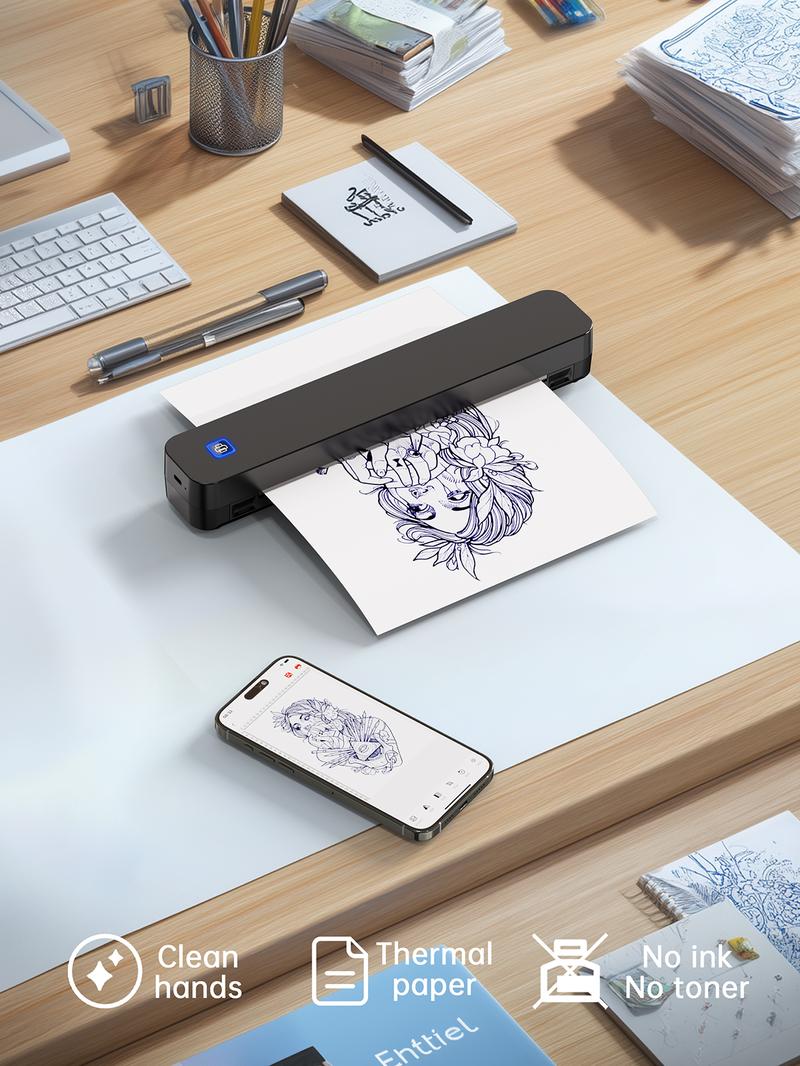 Inkless Portable Printer – Bluetooth Wireless Thermal Printer for Travel, Home & Office,iOS/Android/Laptop Compatible,Support 8.5x11 US Letter&A4 Thermal Paper,No Ink Needed, Printing Machine,Excellent Gift