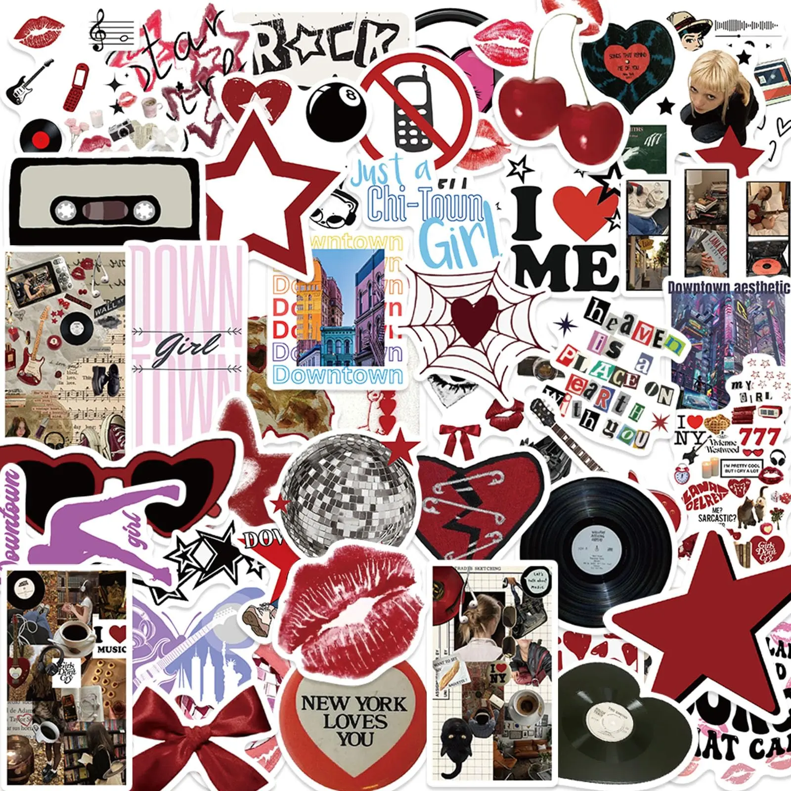 Aesthetic Downtown Girls Stickers Pack Trendy Y2K Stickers(50) | Waterproof Cool Girls Sticker for Teens Adults, Vinyl Decals for Laptop Kindle Water Bottle Scrapbook, Party Supplies