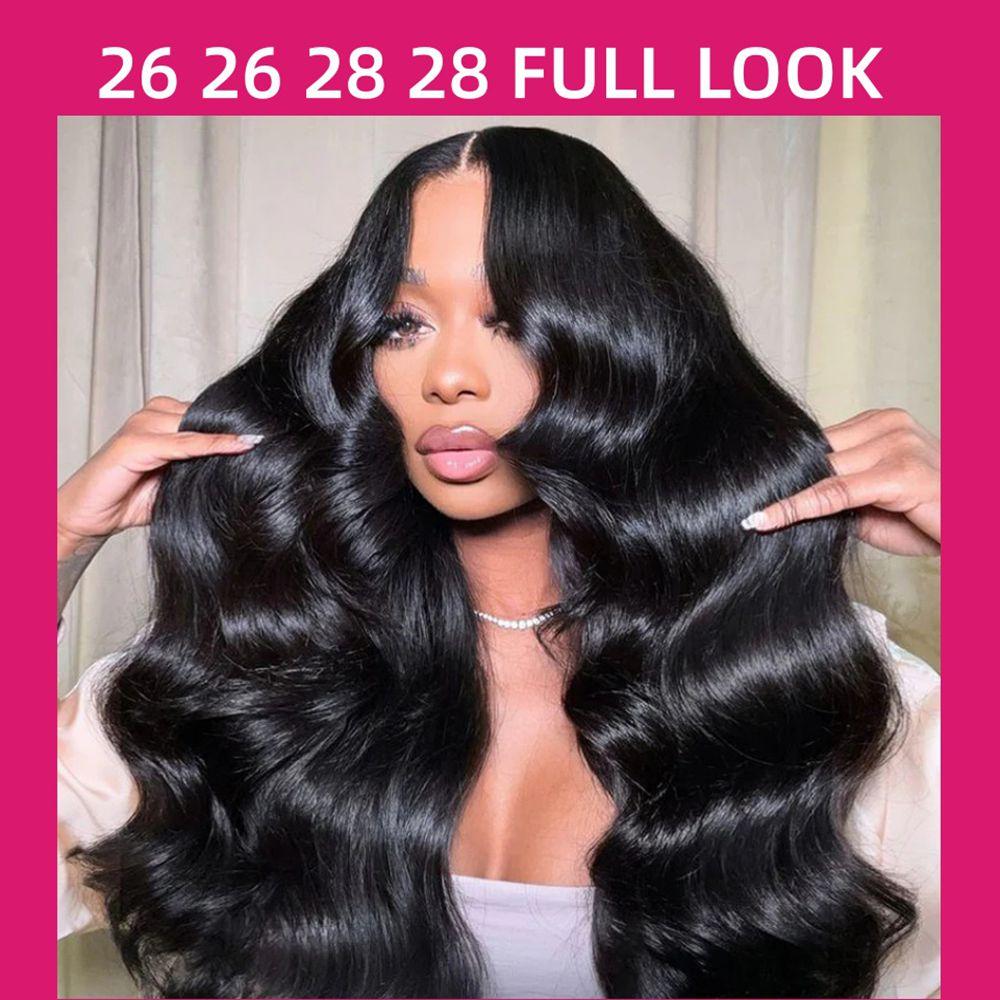 Body Wave Sew in Hair Extensions 2x6 Closure Quick Weave 30inch Brazilian Raw Human Hair Bundles with Closure Salon Quality Body Wave Hair 1 3 4 Bundles