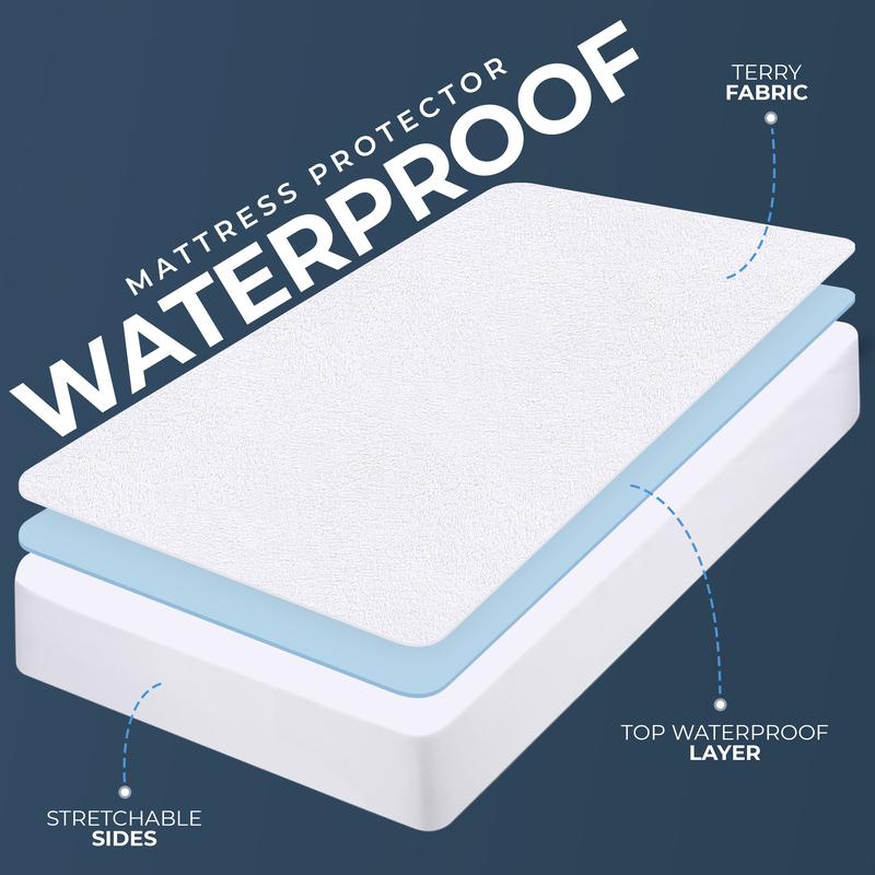 Utopia Bedding Waterproof Terry Mattress Protector, 200 GSM, Terry Cover, Breathable & Stretchable Pockets