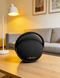 The same model Bluetooth speaker as Harman Kardon, a satellite-style subwoofer with cool multi-color lights, a portable audio system