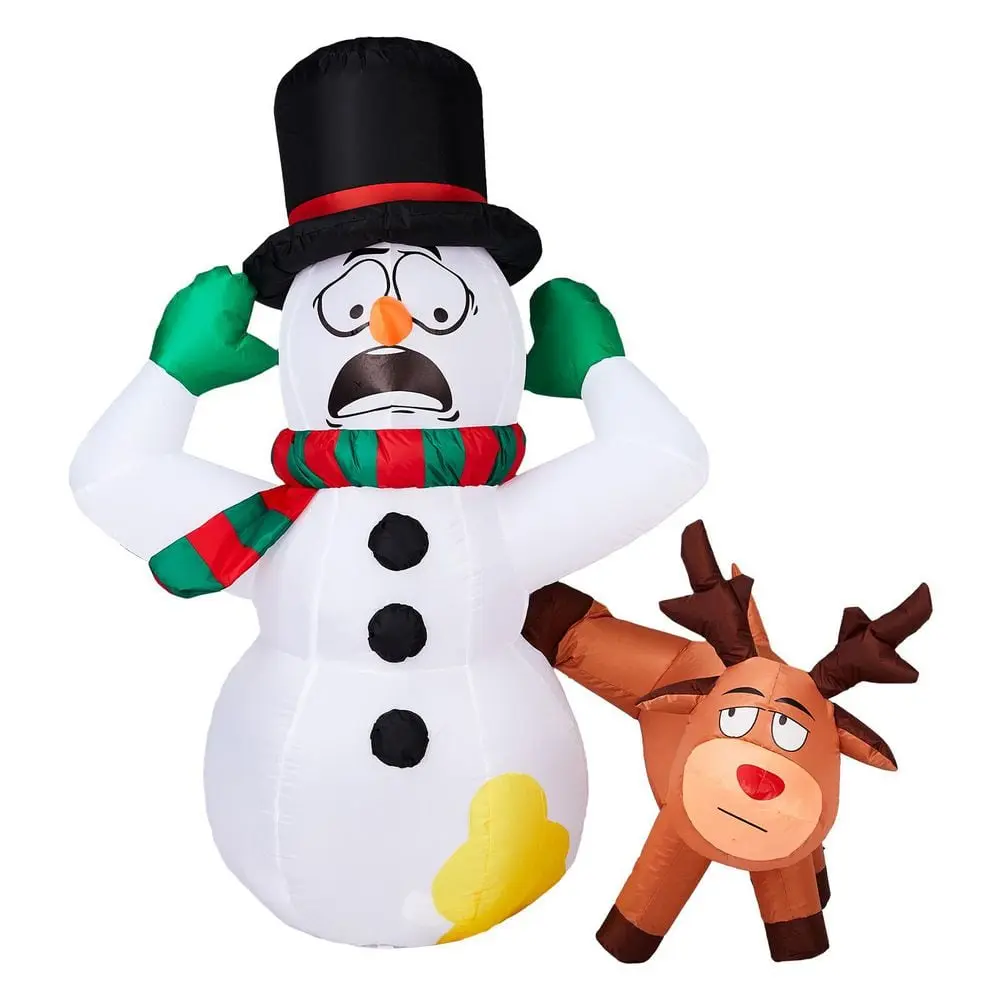 Ubesgoo 3.5FT Lighted Christmas Inflatable Decoration, Inflatable Snowman and Naughty Reindeer, Funny Blow Up Yard Decorations with Built-in LED Lights for Holiday Party Front Yard Lawn Garden Decor
