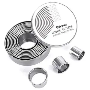 12 Pieces Round Cookie Biscuit Cutter Set,Graduated Circle Pastry Cutters,18/8 Stainless Steel Cookie Cutters and Donut Cutter Ring Molds