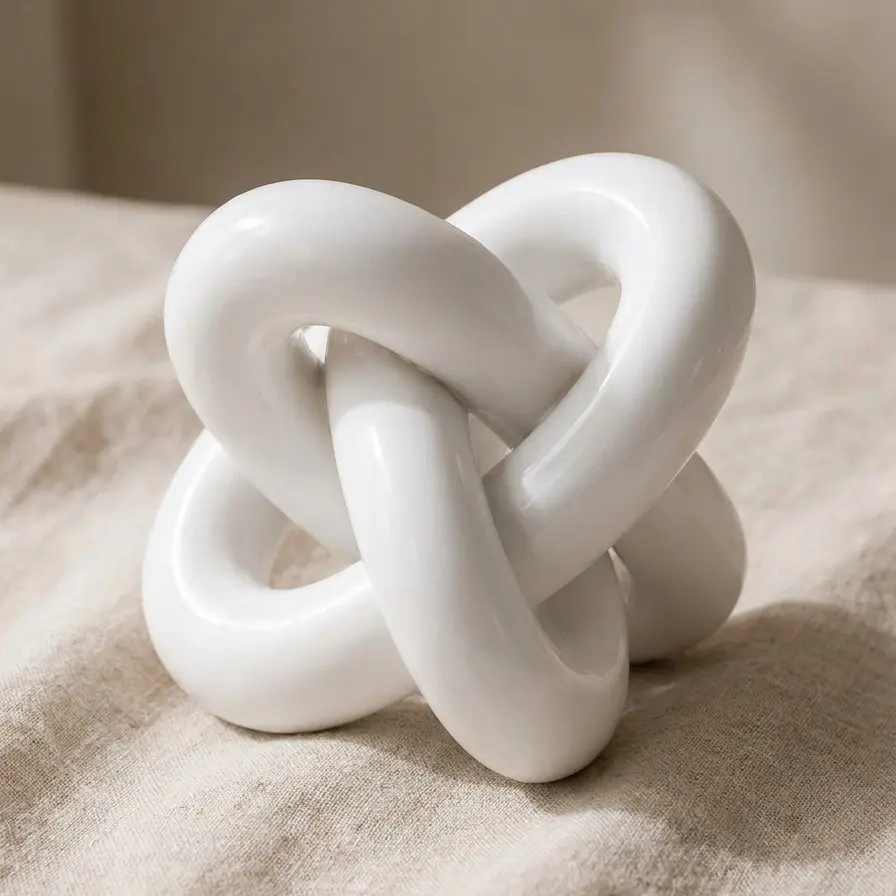 Hand-Carved 3-Link Plain Resin Knot Decor, Boho Tabletop Accent, Modern Shelf Ornament for Living Room Decor (White), Decoration