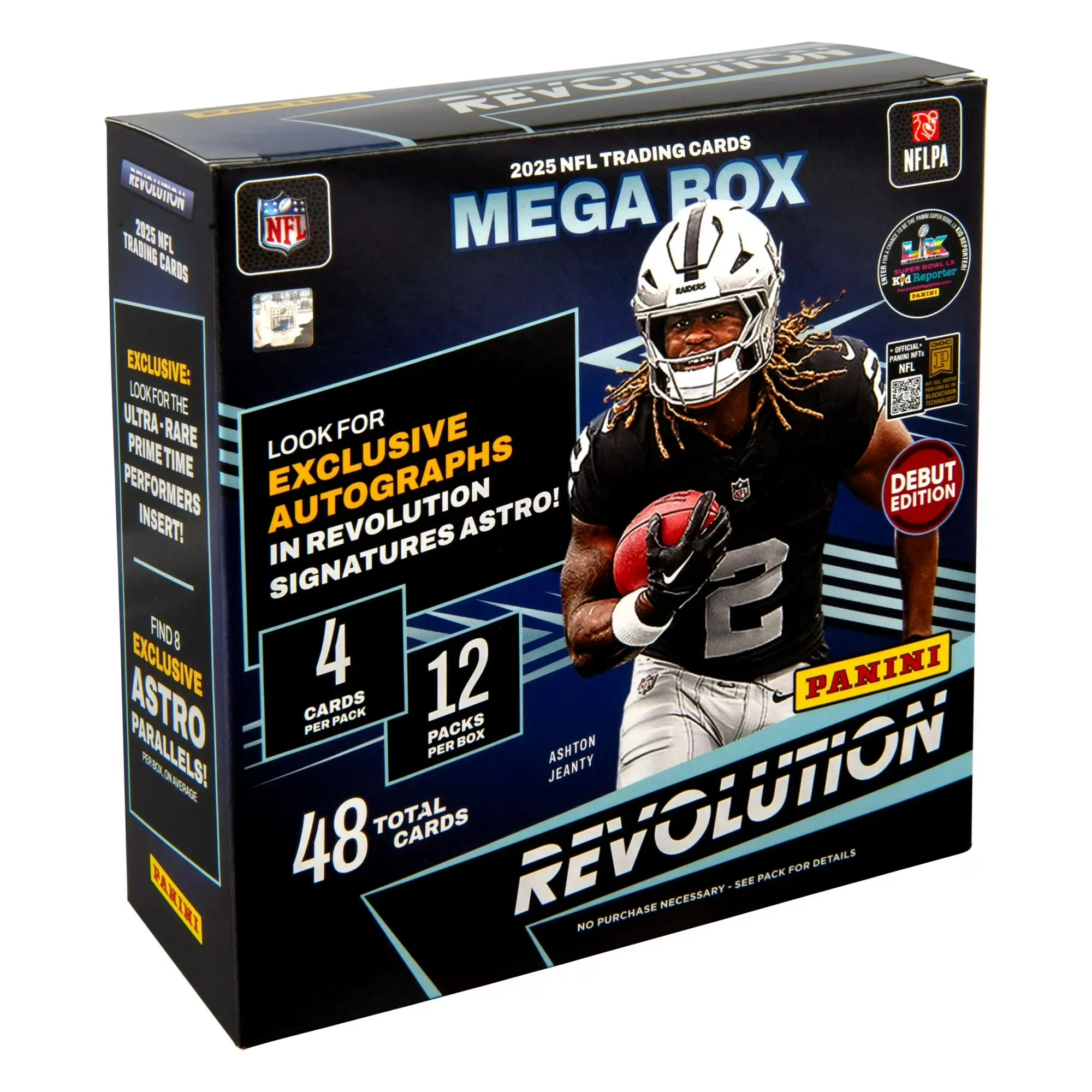 Panini 2025 Revolution Football NFL Trading Cards Mega Box - 48 Cards, 12 Packs, Exclusive Autographs & Astro Parallels