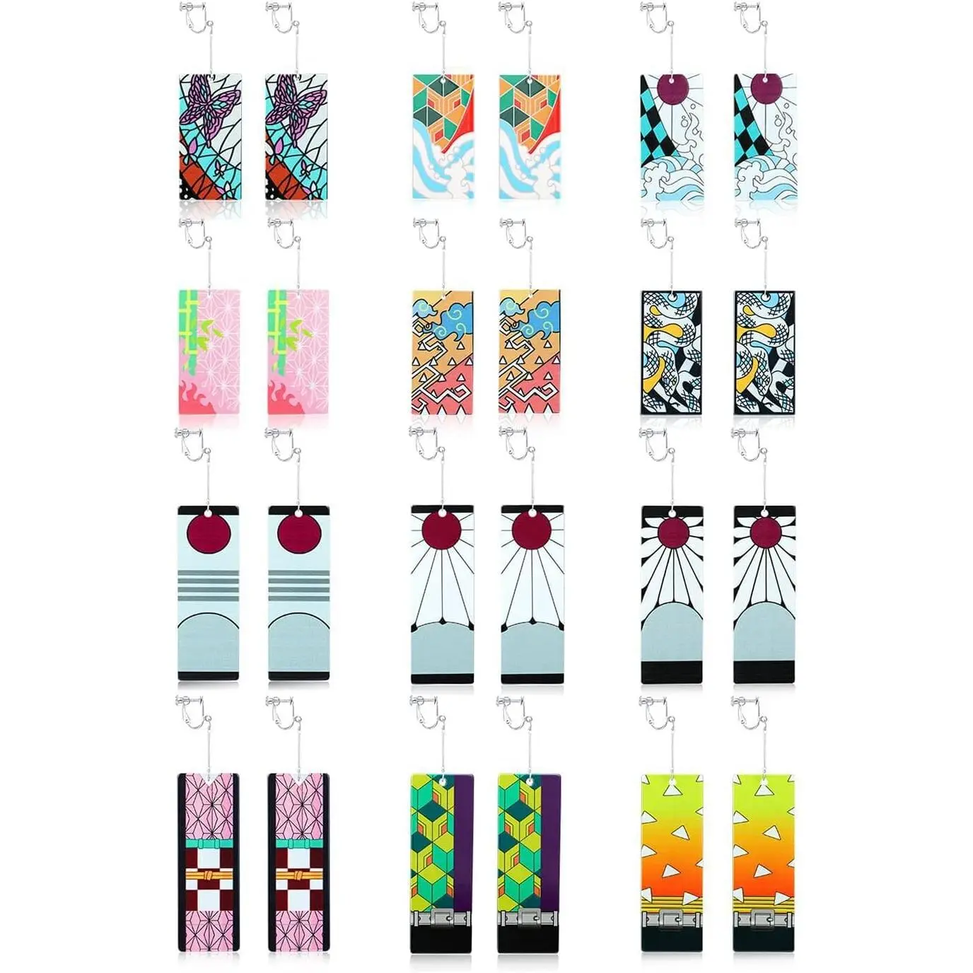 12 Pairs Women's Tanjiro Earrings Anime Demon Slayer Earrings Cosplay Fashion Double-sided Acrylic Alloy Resin Earrings