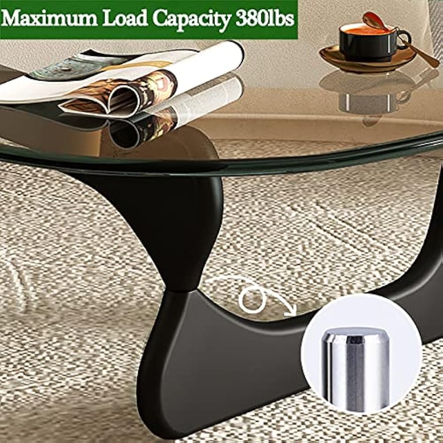 Mid-Century Modern Triangle Coffee Table - Walnut Solid Wood Pedestal, Transparent Glass Top, 36x25.6x16 in Low-Profile Minimalist Tea Table for Living Room Home Decor