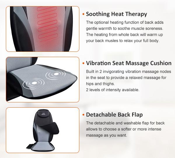 SNAILAX Shiatsu Back Massager with Heat & Vibration Full Back Coverage Massage Seat Cushion Adjustable Luxury Relaxation Aid for Home Office Use