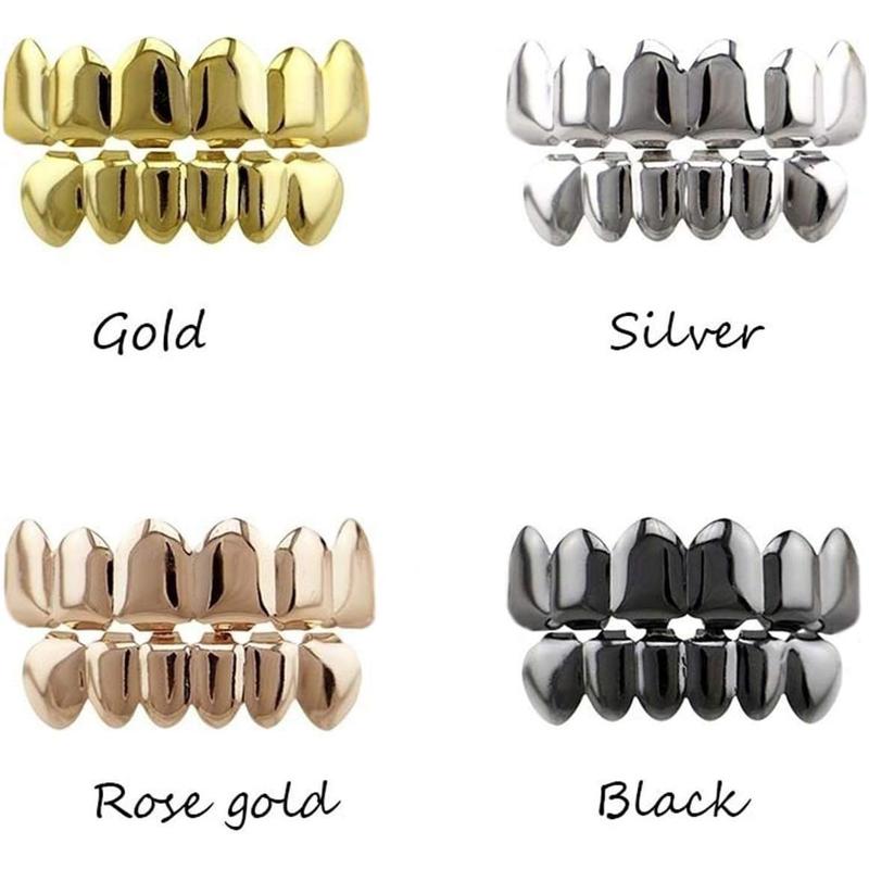 Gifts for Men 24K Gold Plated Hip Hop Teeth Grillz Punk Custom Fit Teeth Grillz Caps Top & Bottom Grill Set Removable Hip Hop Mouth Grills For Women Men Gift Halloween Party Photo Fancy Dress Accessories