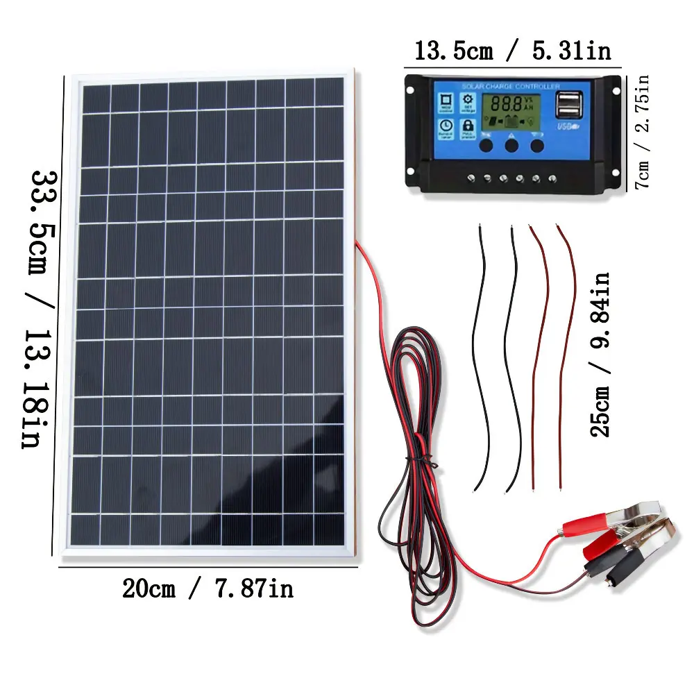 1 Set 12V Portable Flexible Solar Panels Kit with 100A High-Efficiency Controller, Extension Cords & Clips, Reliable Power Charging Equipment for Car Battery, RV, Boat, Ideal Off-Grid Energy Supplies for Outdoor Camping and Emergency Power Needs