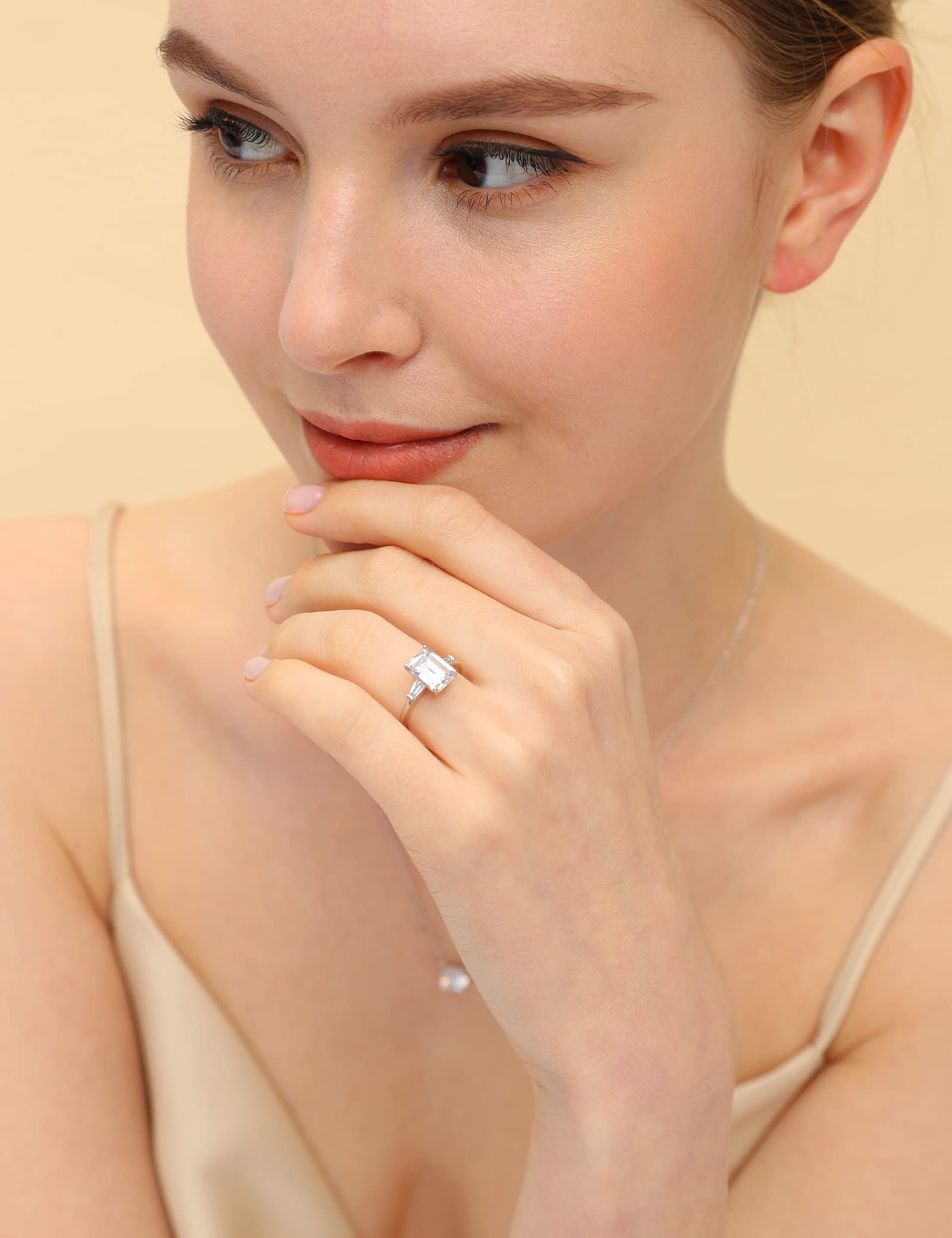 EAMTI 3CT 925 Sterling Silver Engagement Ring 3-Stone Cubic Zirconia Wedding Bands for Women