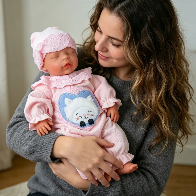 NO.W25 17.3-inch Full Body Silicone Newborn Reborn Baby Doll, Realistic Sleeping Face Art Collection Doll (Outfit Excluded)