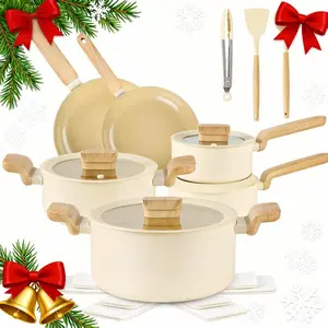 10pcs Pots and Pans Set Non Stick Kitchen Cookware Sets Induction Cookware Nonstick Granite Cooking Set with Frying Pans, Saucepans, Kitchenware,stock up on specials,Valentines Day gifts small Wok cup egg 4-hole non-stick Egg Pan