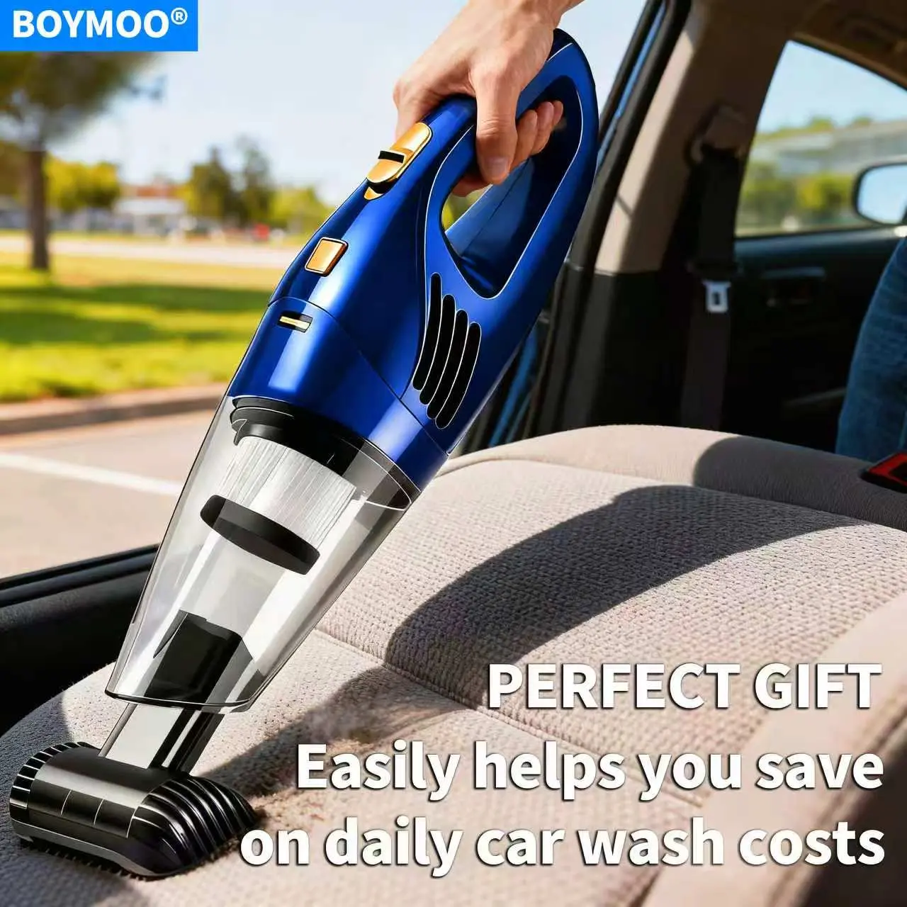 BOYMOO Compact Cordless Car Vacuum Cleaner - 105w Power, Built-in Batteries, Mini Size Spot Cleaner, Easy to Carry for On-the-Go, Daily Crumbs & Small Dirt Cleanup in Cars