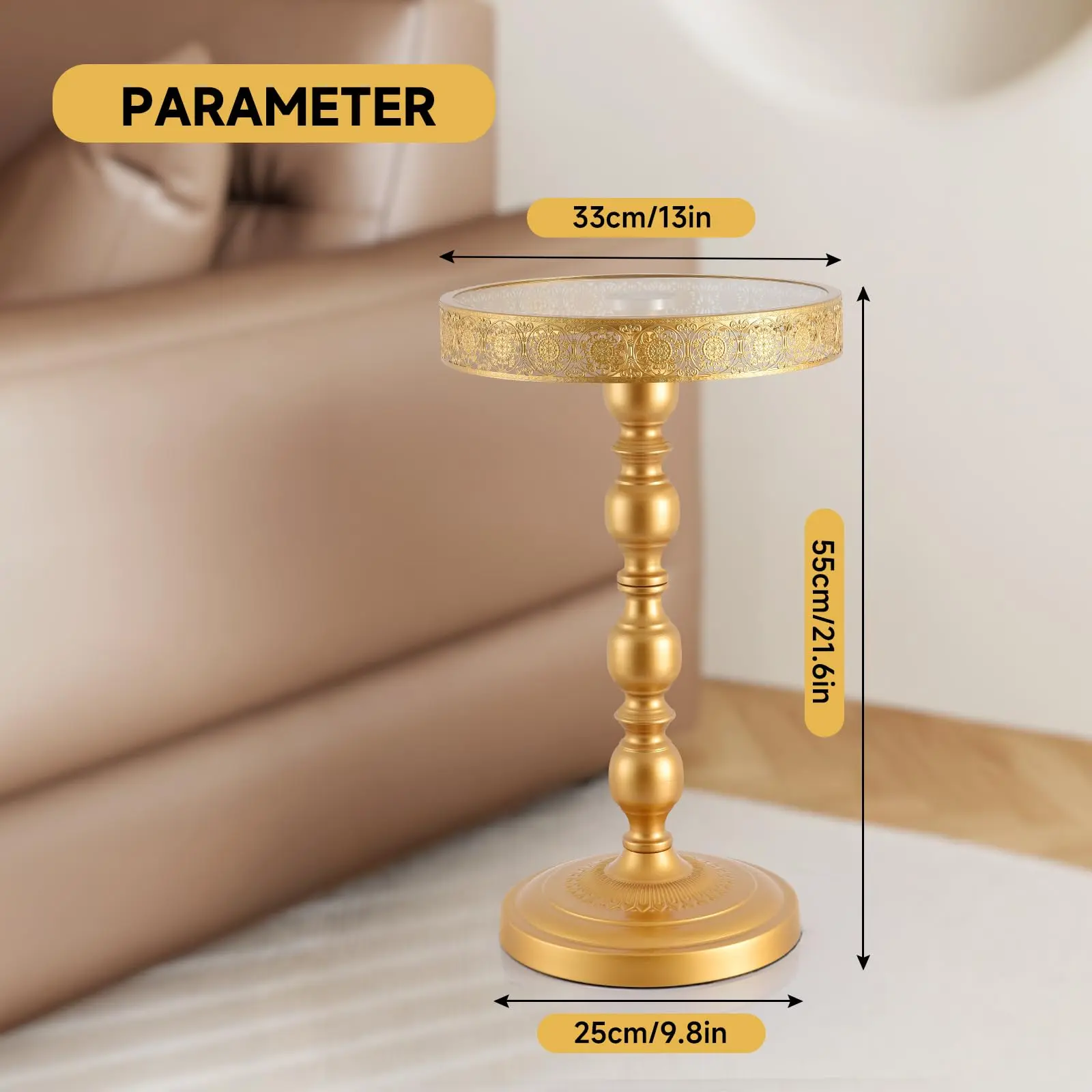Gold Round End Table with Glass Top, Hollow-Carved Metal Frame Small Pedestal Side Table, Modern Accent Coffee Table for Living Room Bedroom Entryway Home Decor Gift For Women tiktokshopbacktoschool