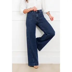 Judy Blue "The Blaire" High Rise Dark Wash Retro Wide Leg Jeans with Twisted Seams