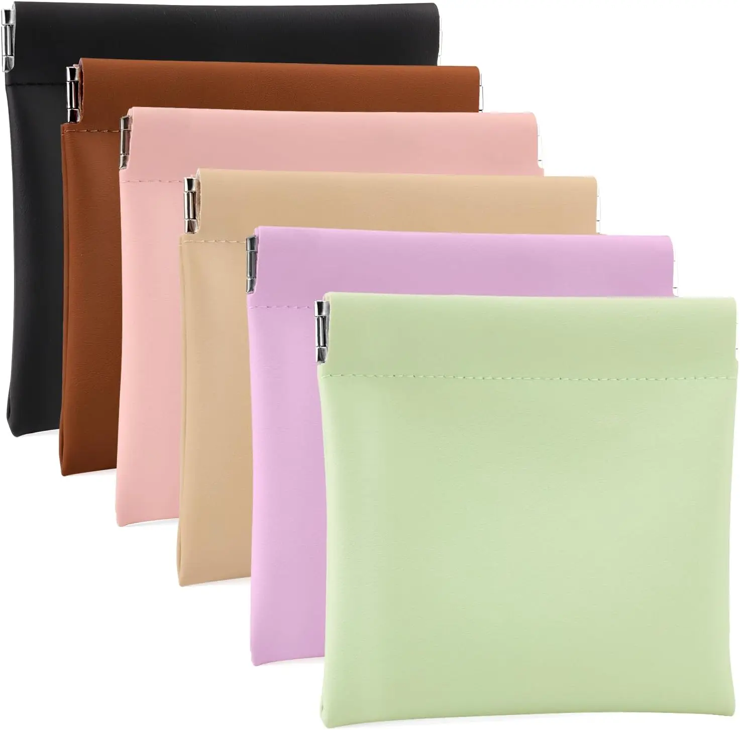 Plain Leather Snap Pouch for Women, Small Waterproof Cosmetics and Jewelry Organizer Bag for Purse & Travel, Travel Use, 4.72X4.33 Inches, Compact, 6 Color, No