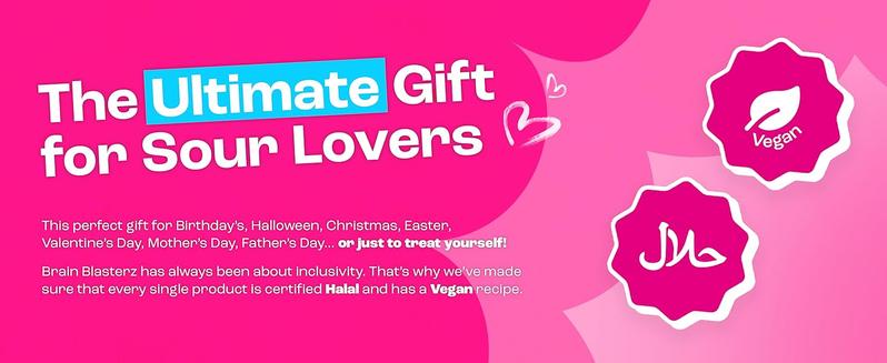 Brain Blasterz Christmas Candy Gift Box – Extreme Sour Candy Variety Pack - 14pc Holiday Collection with Lollipops, Taffy & Powder – Vegan & Halal – Fun Xmas Present, Stocking Stuffer, Birthday Treats