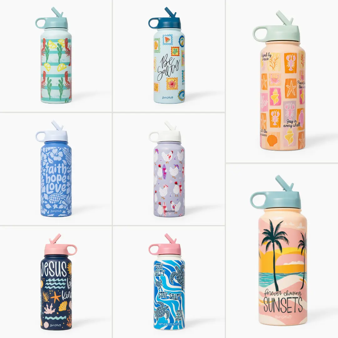 Love in Faith Caught by Grace Stainless Steel 32 oz Insulated Tumbler - Portable Sunshine Drinkware with Lid, for Daily Hydration, Gym & Faith-Based Lifestyle, Flasks