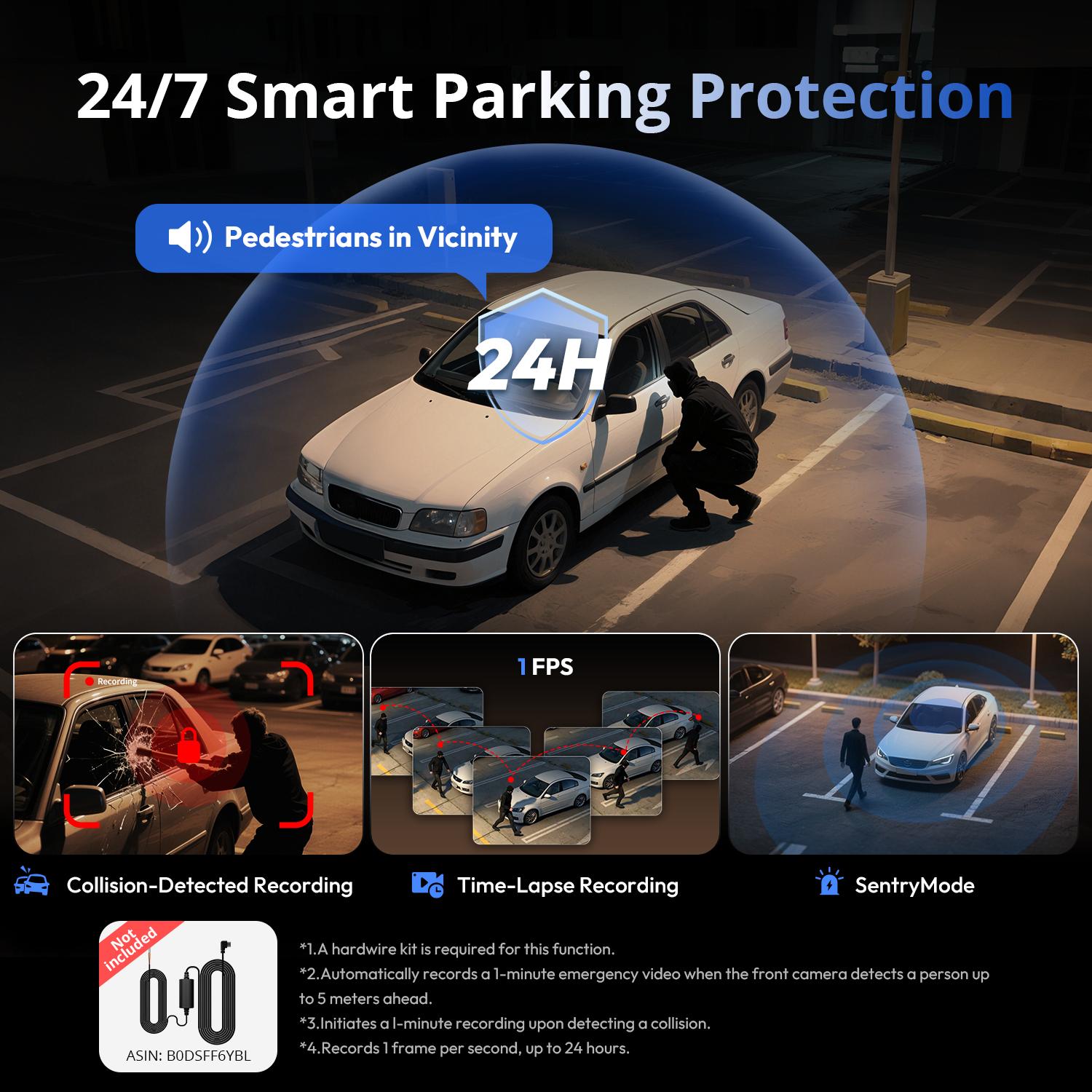 Botslab 3K 4 Channel Dash Cam with 3.18” Touch Screen, 24/7 Parking Mode, Built-in GPS, 5.8G WiFi, Night Vision, Voice Control, 128GB Card, Rear Camera Monitor