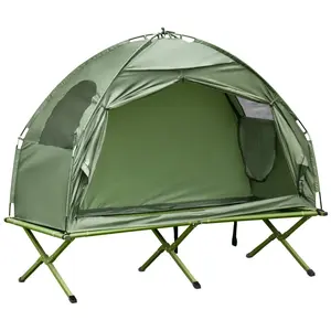 Outsunny Camping Tent Cot, Single Person Folding Cot Combo, Off-Ground Tent, Covered Outdoor Bed with Carry Bag for Hiking, Camping